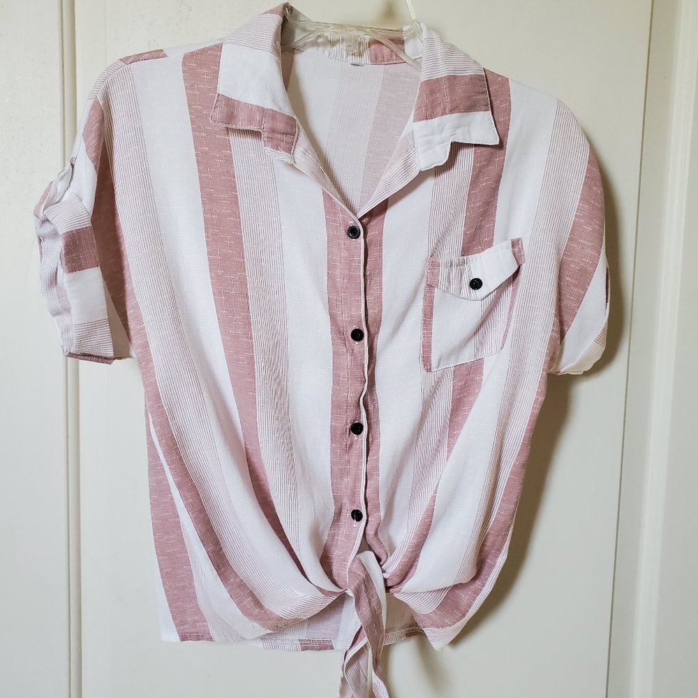 Striped Tie Front Blouse Size M
